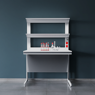 Стол лабораторный с двумя полками ЛК-1200 СП (столешница – Нерж. сталь)